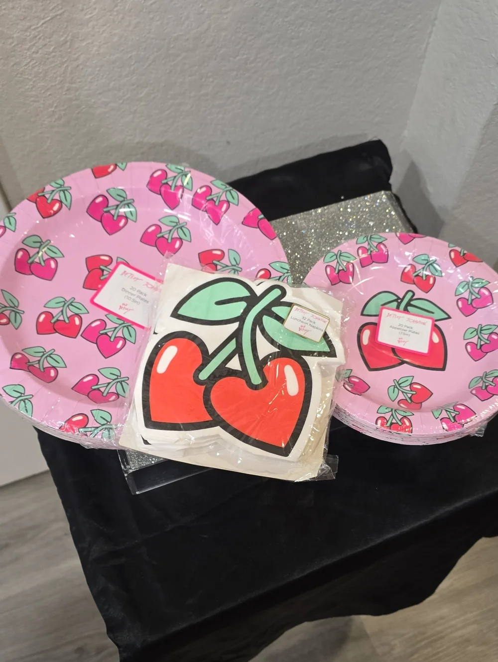 Betsey Johnson Heart Cherries Paper Plates & Napkin‎ Set
